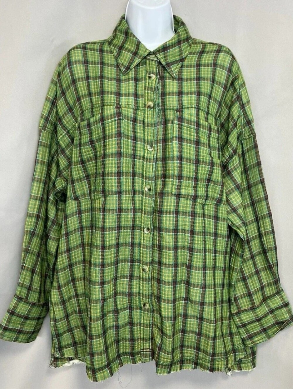 Free People NWOT Cardiff Plaid Top in Green Combo sz SML - Picture 3 of 10